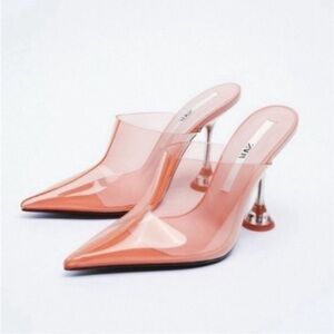 NEW Zara Muted Pink Vinyl Mules 37 (6.5)